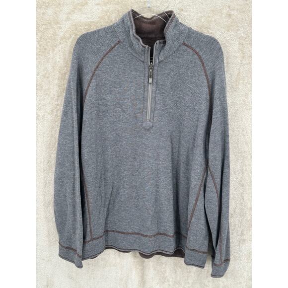 Tommy Bahama Sweatshirt Mens XL Gray Brown Reversible 1/2 Zip Pullover Travel - Picture 1 of 7